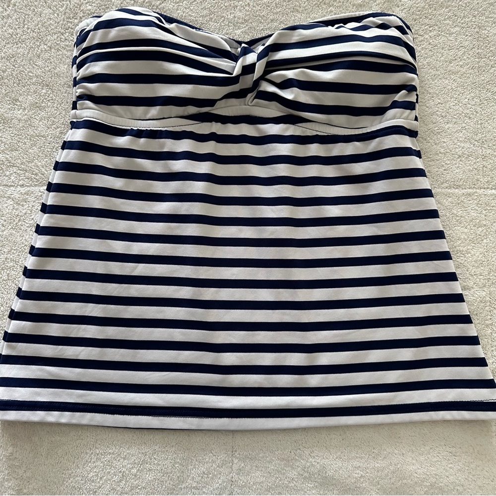Mossimo Navy Blue & White Striped Bandeau Tankini Swimsuit Top S